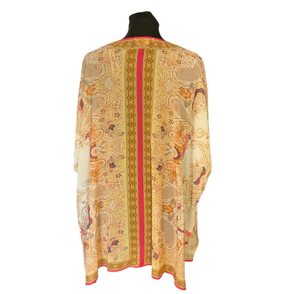 Flying Tomato Pink and Cream Sheer Long Line Duster Kimono Cover Up Size M - Picture 3 of 7